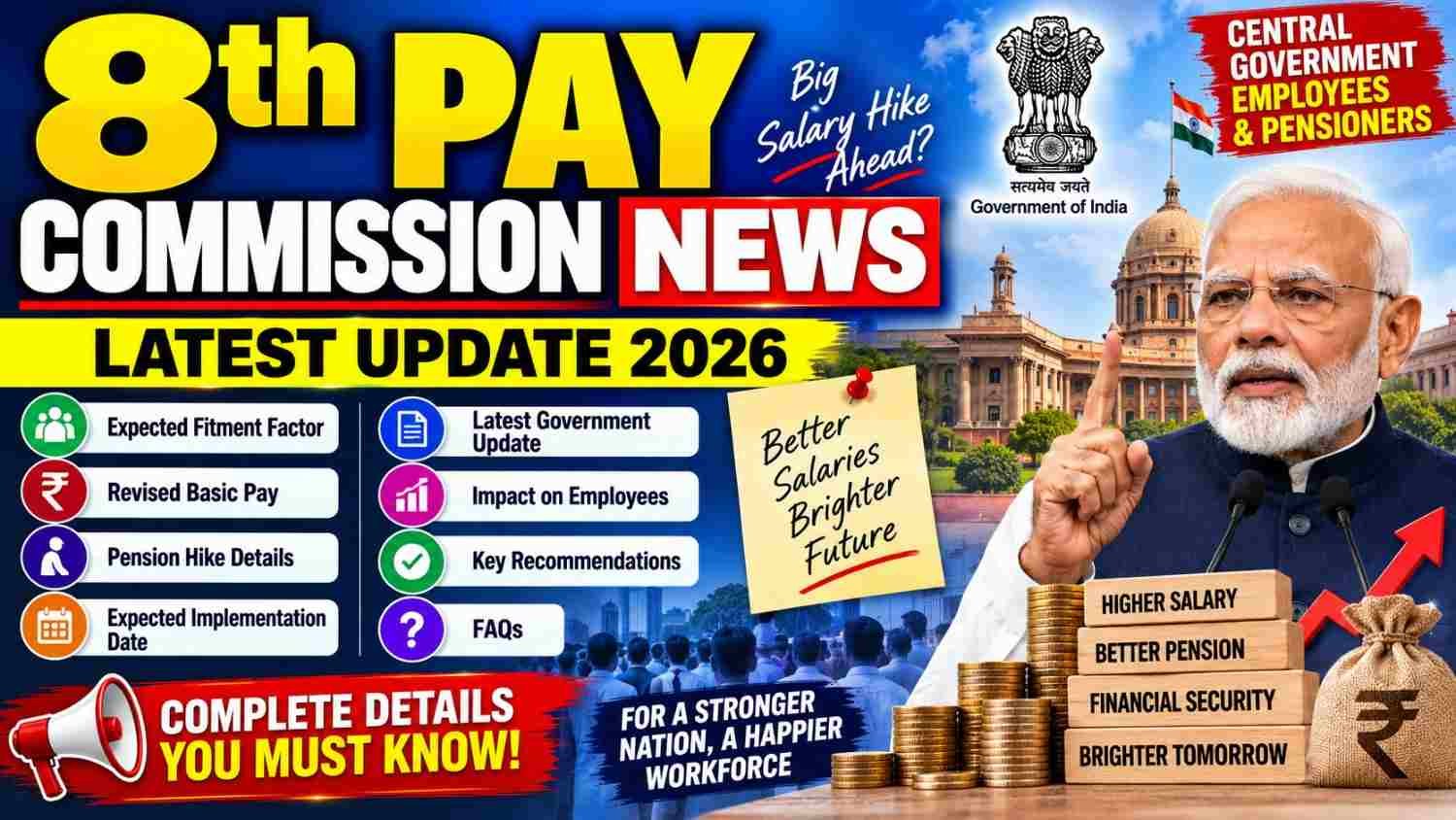 8th Pay Commission News 2026: Latest Update, Fitment Factor, Salary Hike, Pension & Implementation Date