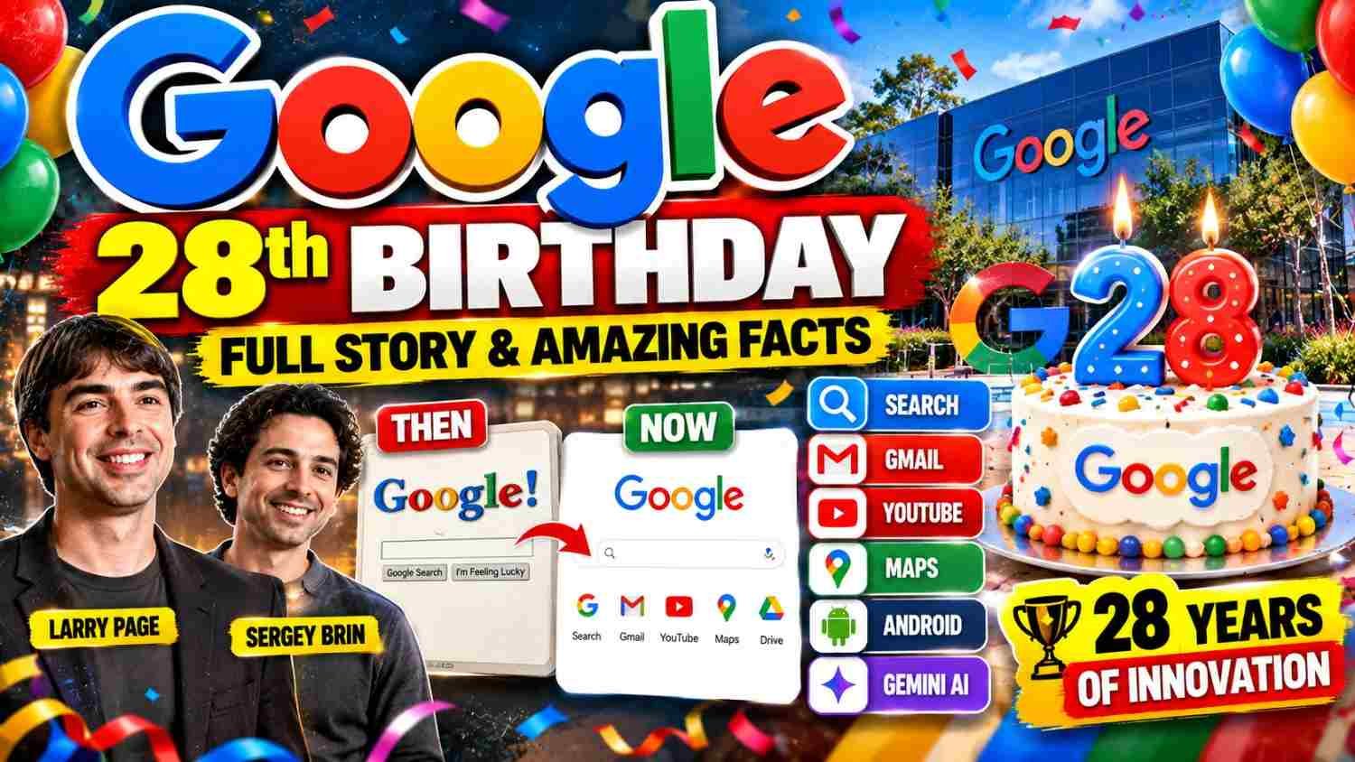Google 28th Birthday 2026 Doodle celebrating Google's 28th birthday