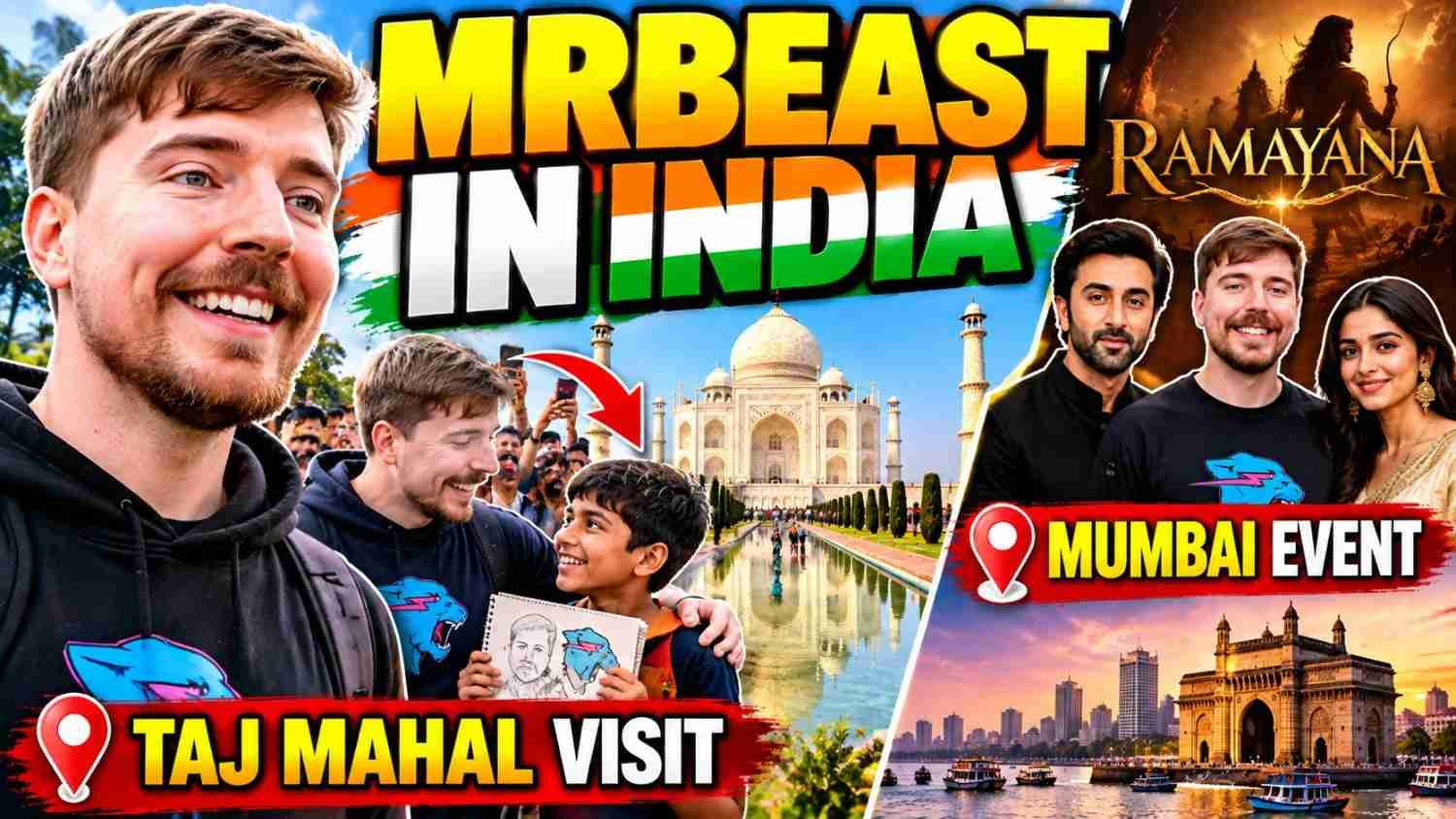 MrBeast in India visiting the Taj Mahal in Agra with wife Thea Booysen