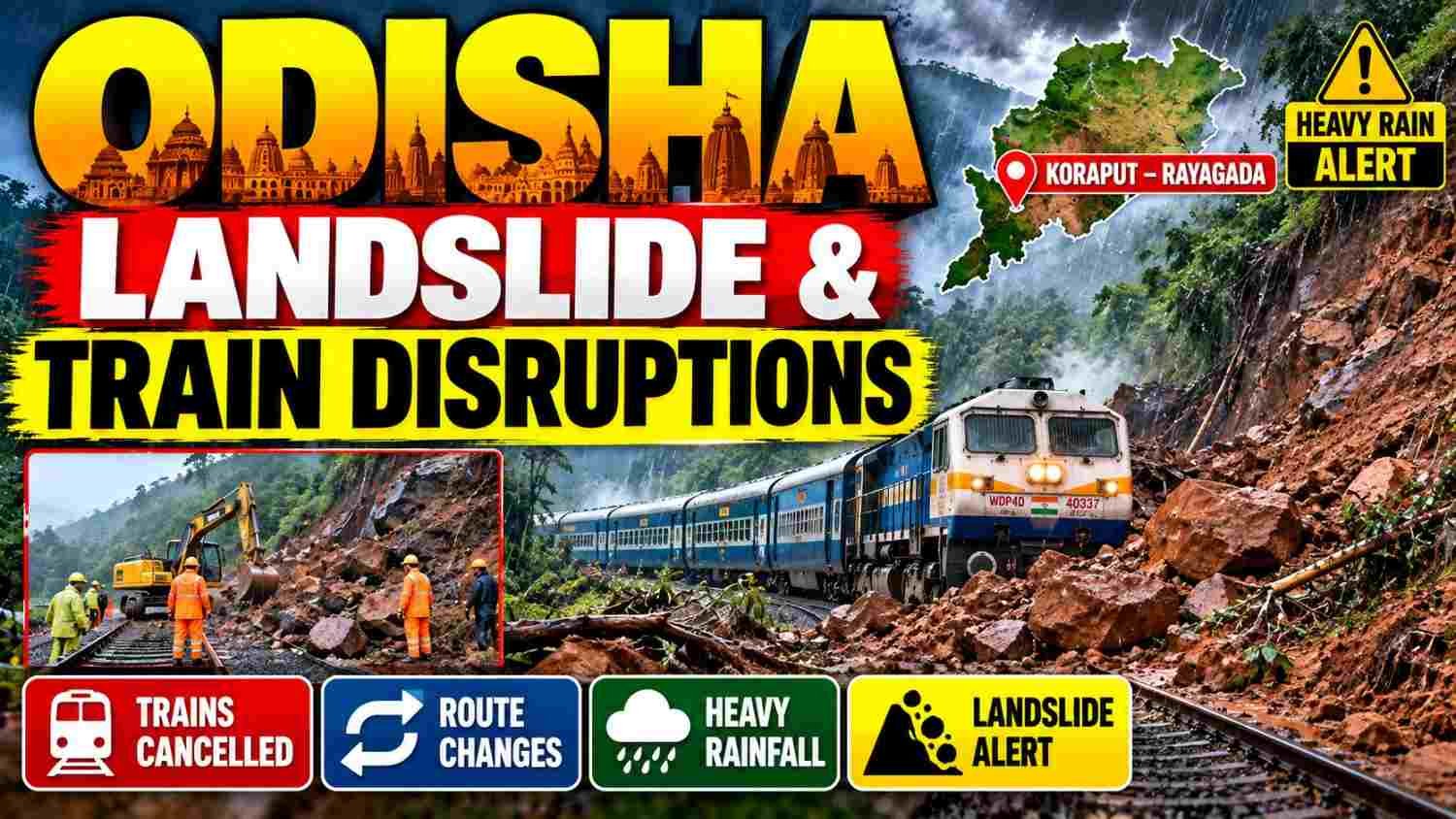 Odisha Landslide & Train Disruptions affecting Koraput Rayagada railway route