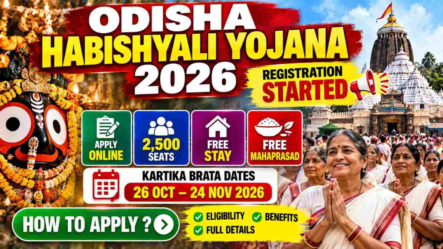 Odisha Habishyali Yojana 2026 online registration, eligibility and Kartika Brata arrangements in Puri